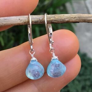Natural Genuine Aquamarine Sterling Silver Sundance Charm Earrings